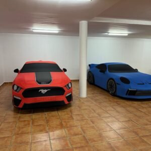 a mustang and a porsche covered by our printed made to measure covers 